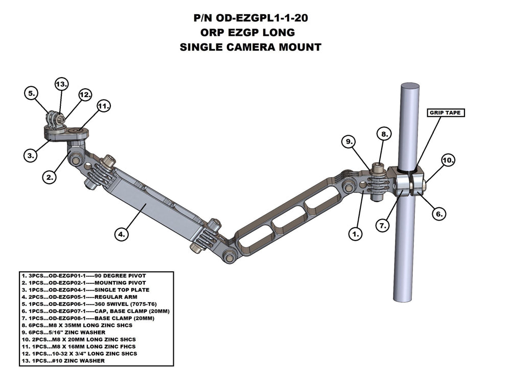 Odenthal Long Single Camera Go-Pro Mount