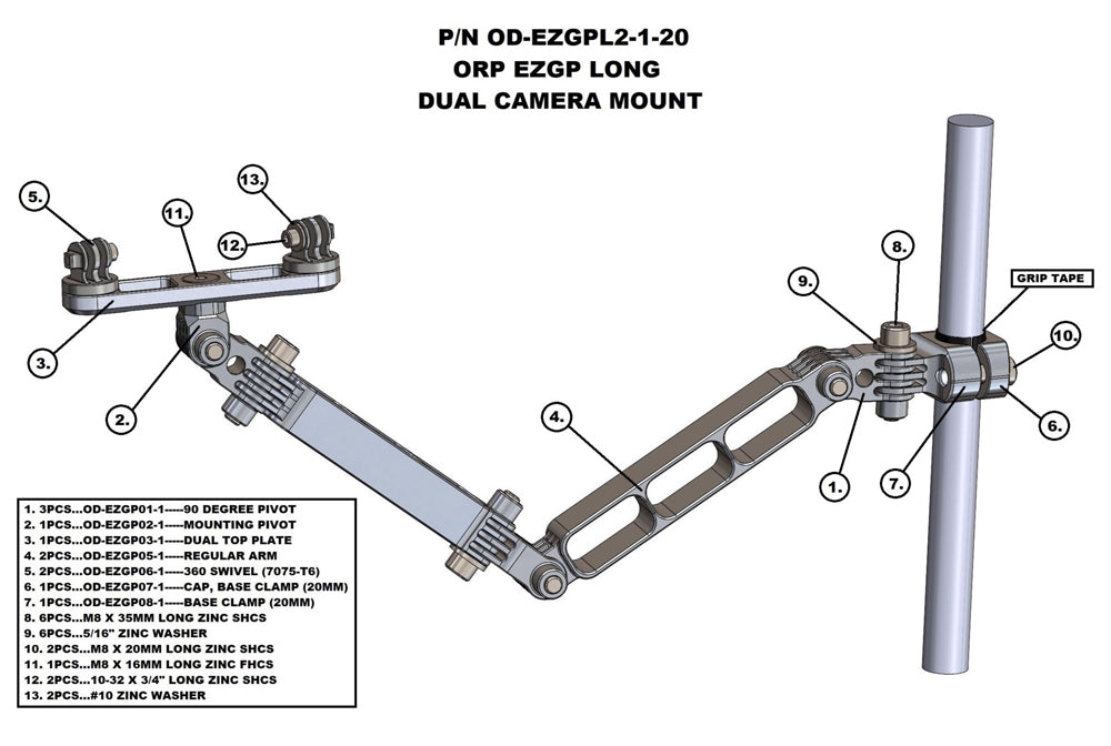 Odenthal Long Dual Camera Go-Pro Mount