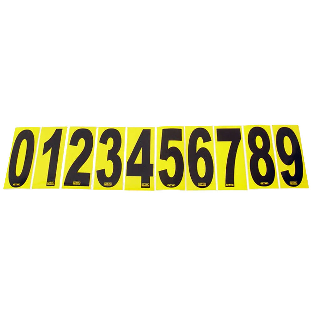 0308 OTK Stick On Kart Numbers with Yellow Background