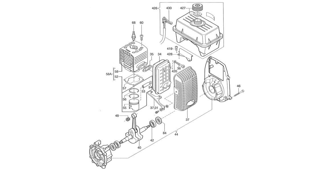 Comer C52 Case, Cylinder, Exhaust Parts