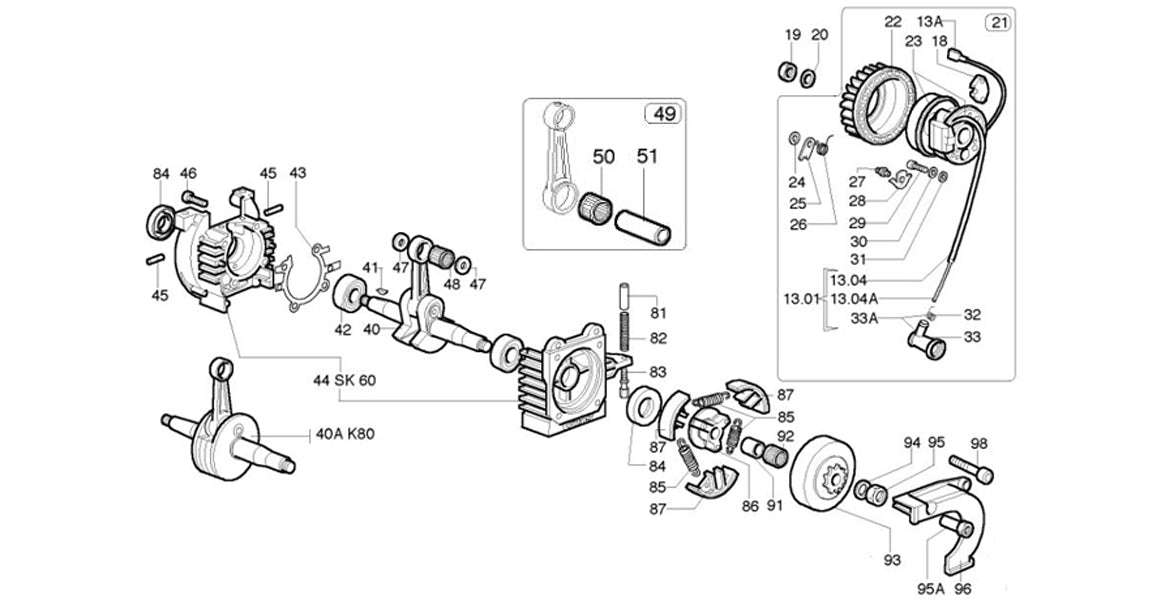 Comer K80 Crank, Case, Clutch Parts