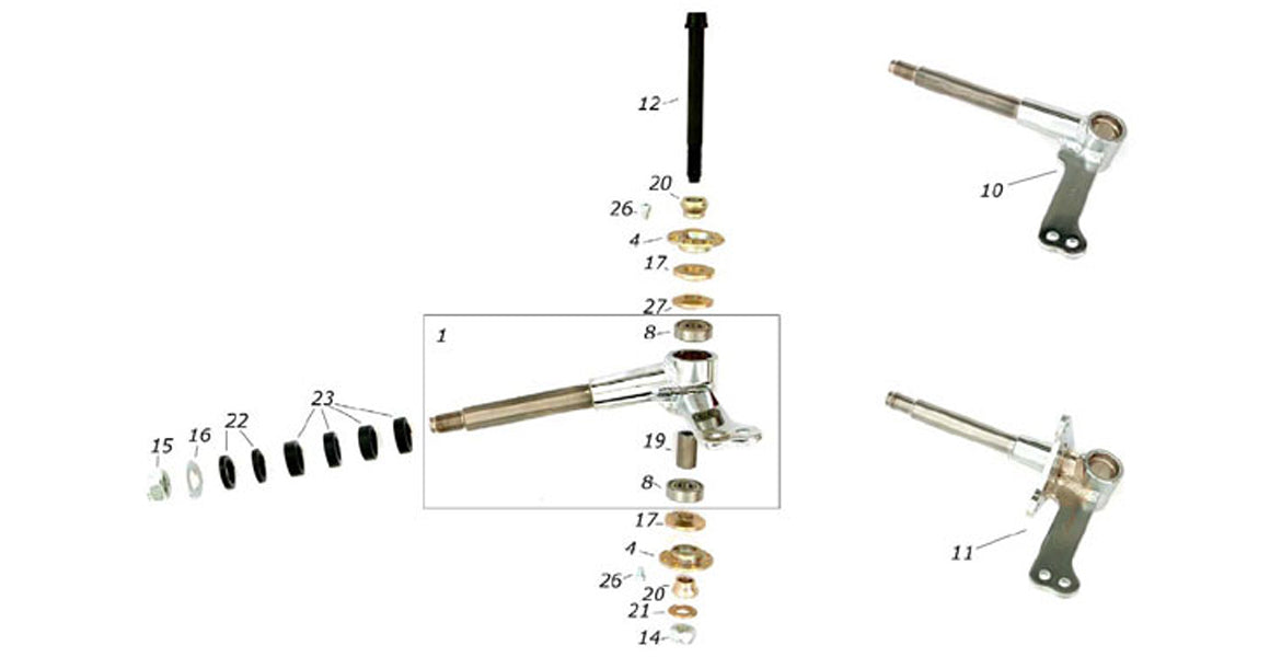 CRG Kart Spindle 17mm Shaft, 10mm Kingpin