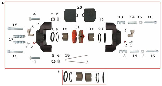 CRG Kart VEN08 Rear Brake Caliper Parts