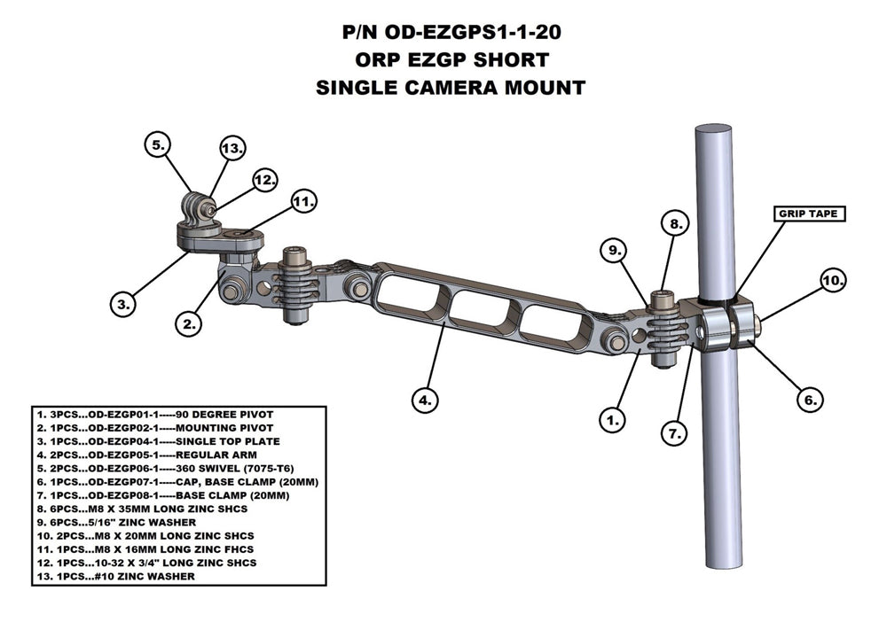 Odenthal Short Single Camera Go-Pro Mount