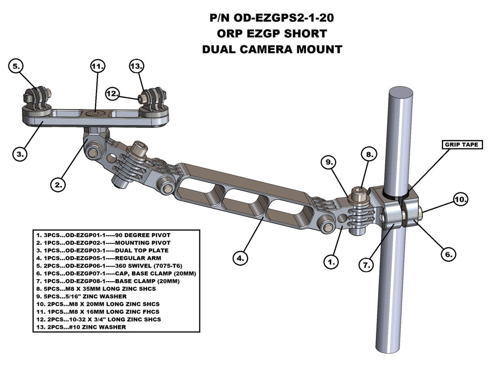 Odenthal Short Dual Camera Go-Pro Mount