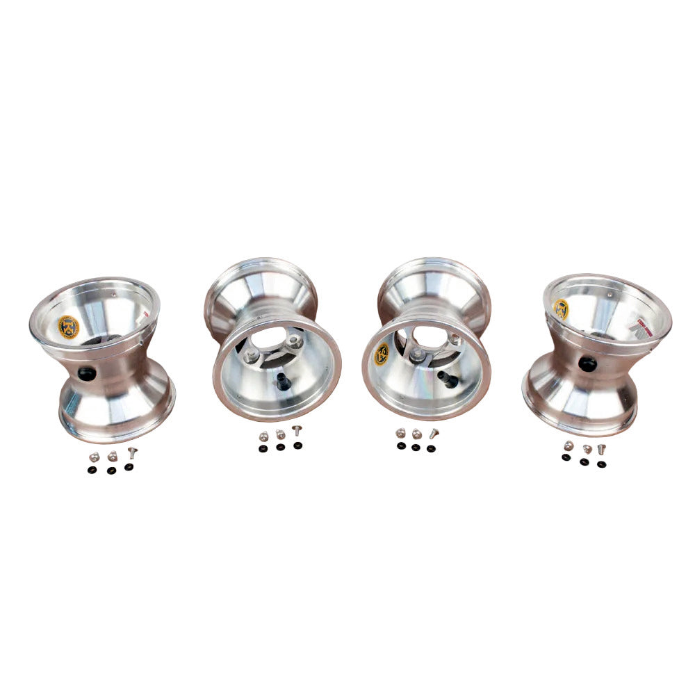 AMV (4) 130mm x 5" Cast Aluminum Spoke Wheel Set, Bolt In Hub Style, Metric Pattern