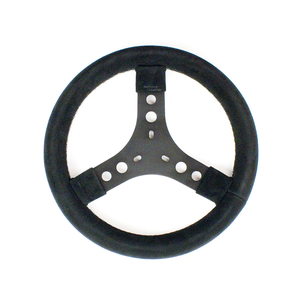 KG Suede Round Steering Wheel, Black on Black