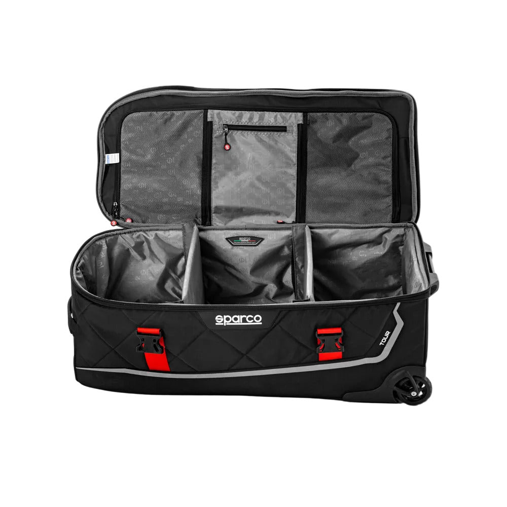 New! Sparco Tour Large Safety Equipment Roller Bag, Black / Red