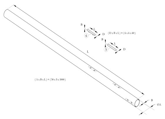 6. 20.7761.06 Birel Axle Key M6x4x60, 7.5 Two Peg Axle Key