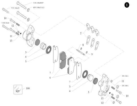 100. 10.1734.00 Birel Art B-I32x2 Rear Brake Caliper Rebuild Kit
