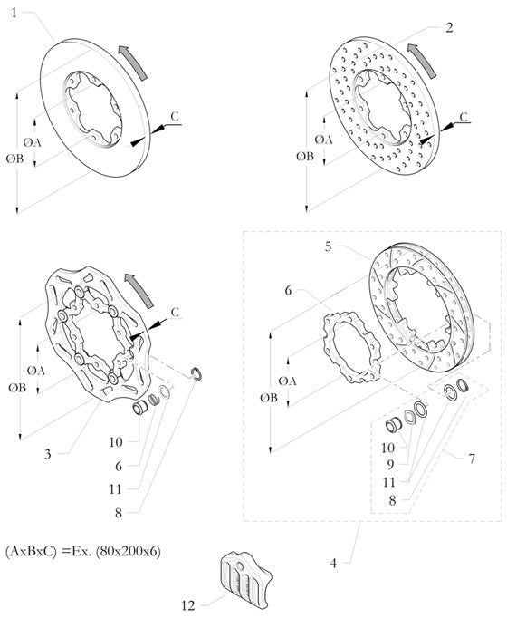 2. 3634.08.02 Birel Rear Brake Disc M80x200x10 Solid, Drilled