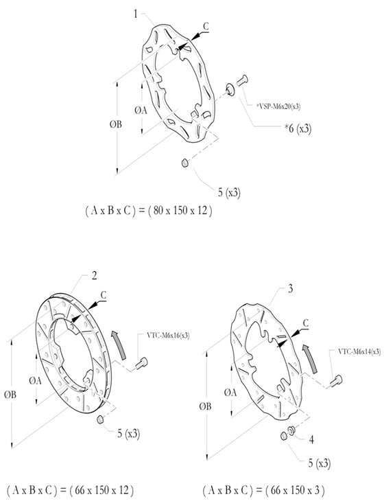 2. 3634.08.17 Birel Front Brake Disc, M66x150x12, Fixed, 2012