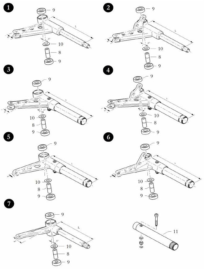 1. 10.6221.00 Birel Spindle Assembly, 12 Degree, 140mm Long, 17mm Shaft, Left Hand