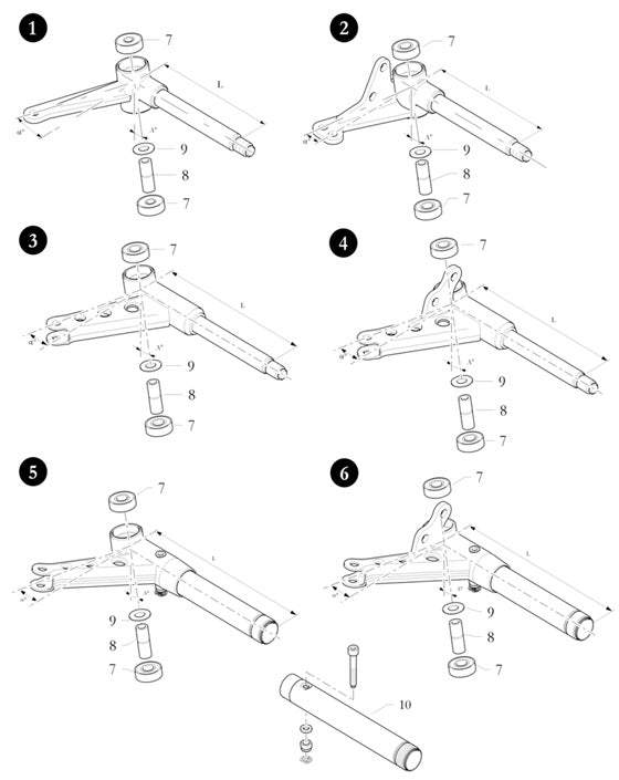 3. 10.7745.00 Birel Spindle Assembly, 12 Degree, 196mm Long, 17mm Shaft, Left Hand