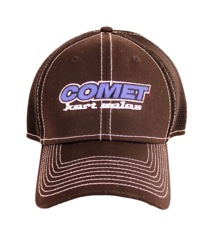 Comet Kart Sales Black Fitted Mesh Hat with White Stitching