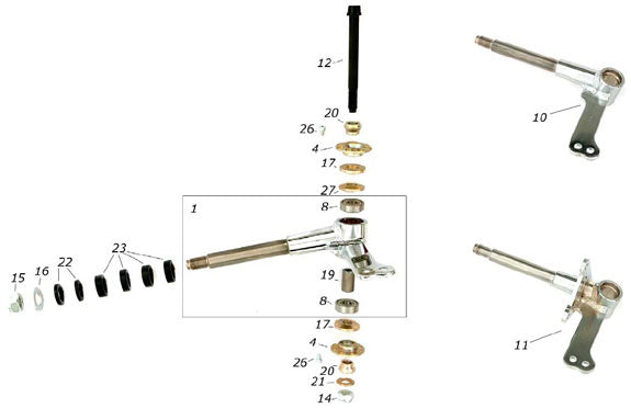 11. FM0.1626S CRG Stub Axle 10mm Kingpin Ven04, 125cc Left Hand