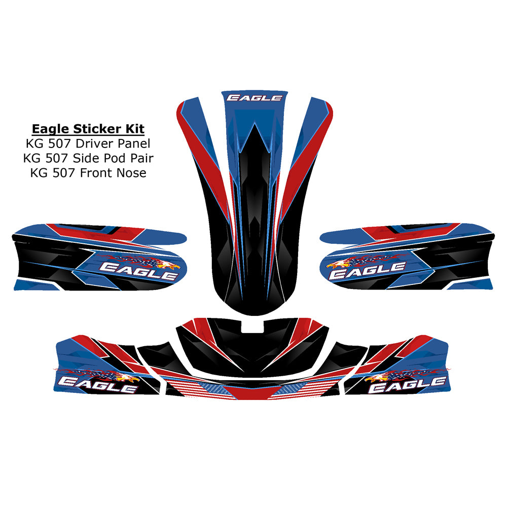 New! Eagle Kart KG 507 or 508 Driver Panel, 507 Side Pods, 507 Nose CIK Complete Sticker Kit