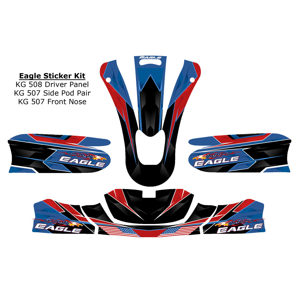 New! Eagle Kart KG 507 or 508 Driver Panel, 507 Side Pods, 507 Nose CIK Complete Sticker Kit