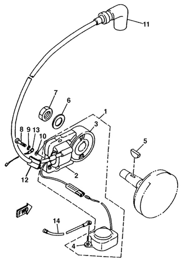 8. Yamaha KT100 Magneto Coil Ignition Bolt