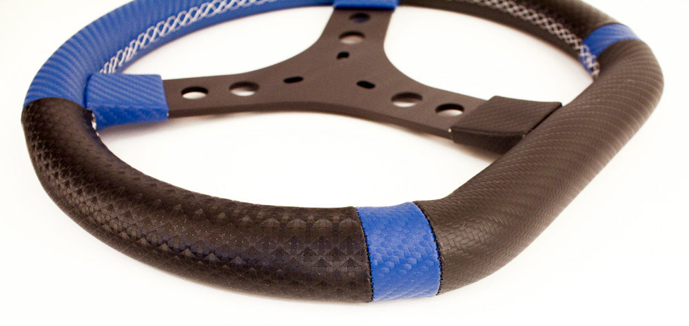 New! KG Flat Top Steering Wheel with High Grip Hand Grip Material, Carbon Look Top and Bottom