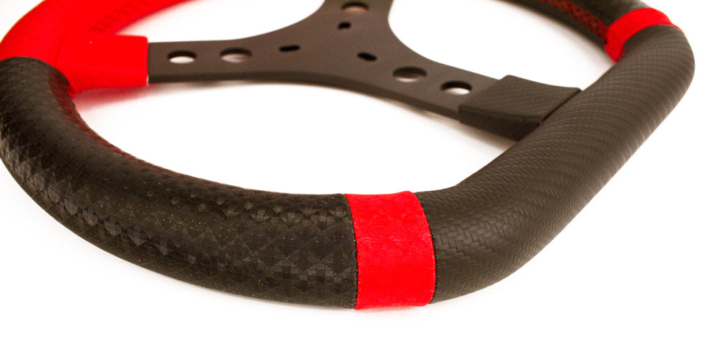 New! KG Flat Top Steering Wheel with High Grip Hand Grip Material, Carbon Look Top and Bottom