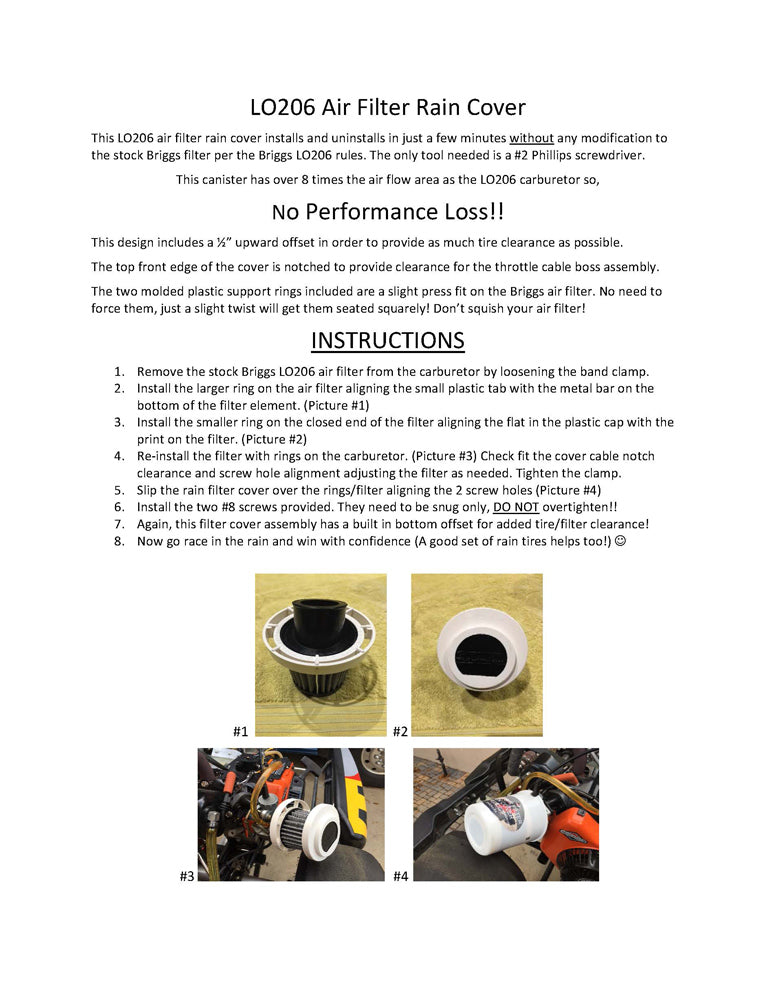 Timberlake Clear Plastic Rainhood for Briggs LO206 Air Filter