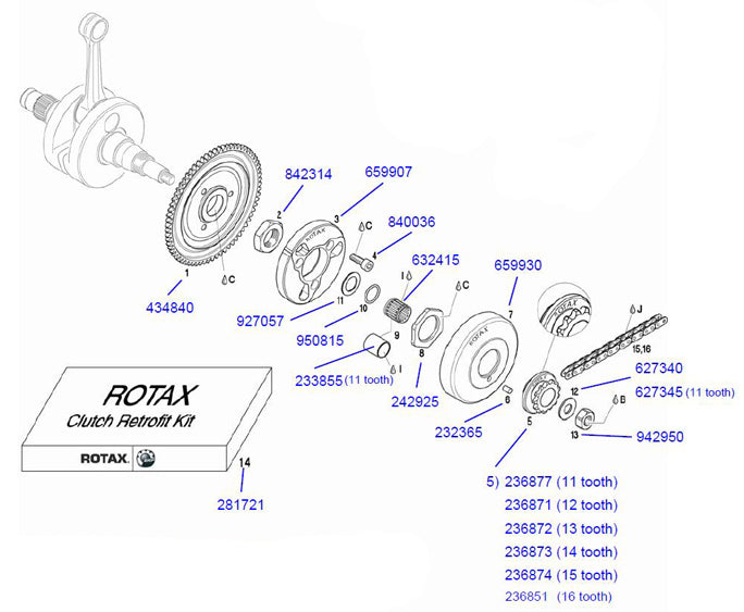 13. 627340 Rotax Max 10/22/1.5 Outer Clutch Thrust Washer 12 tooth and Up