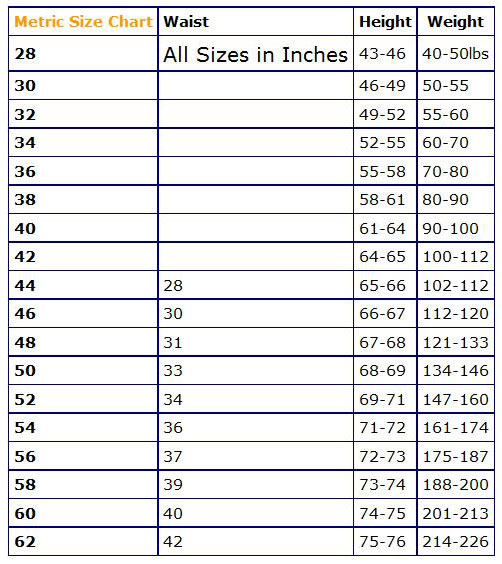 Mir Kart Suit Size Chart