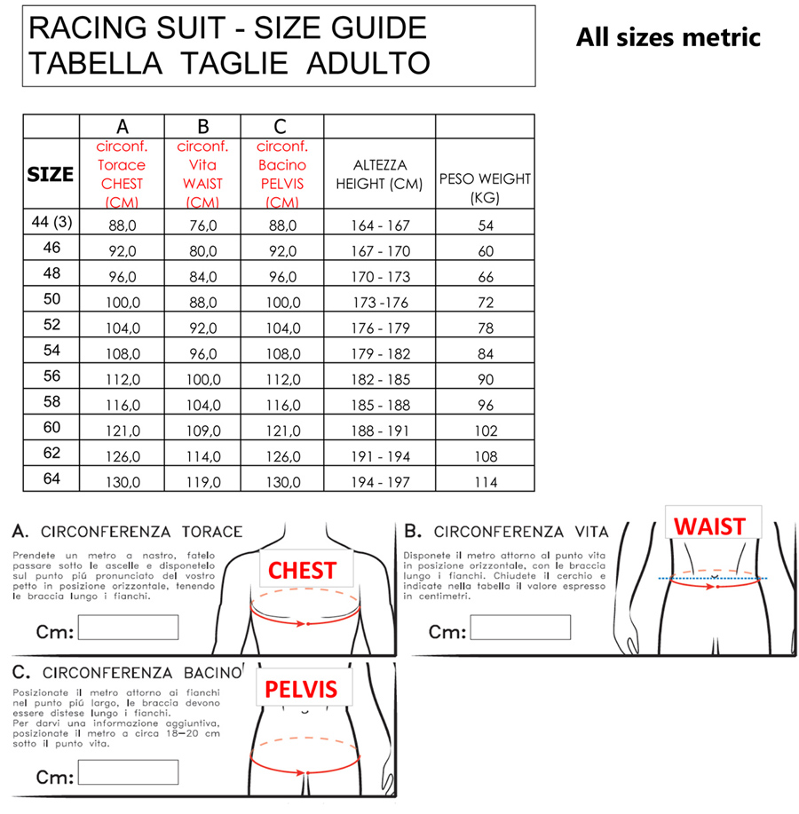 Alpinestars Race Suit Size Chart
