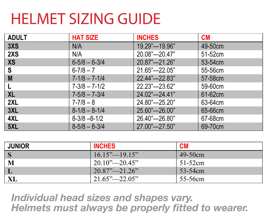 Vega Helmet Size Chart