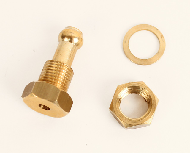 Brass Return Line Fitting for Fuel Tanks, Single Barb End, Threaded with Nut